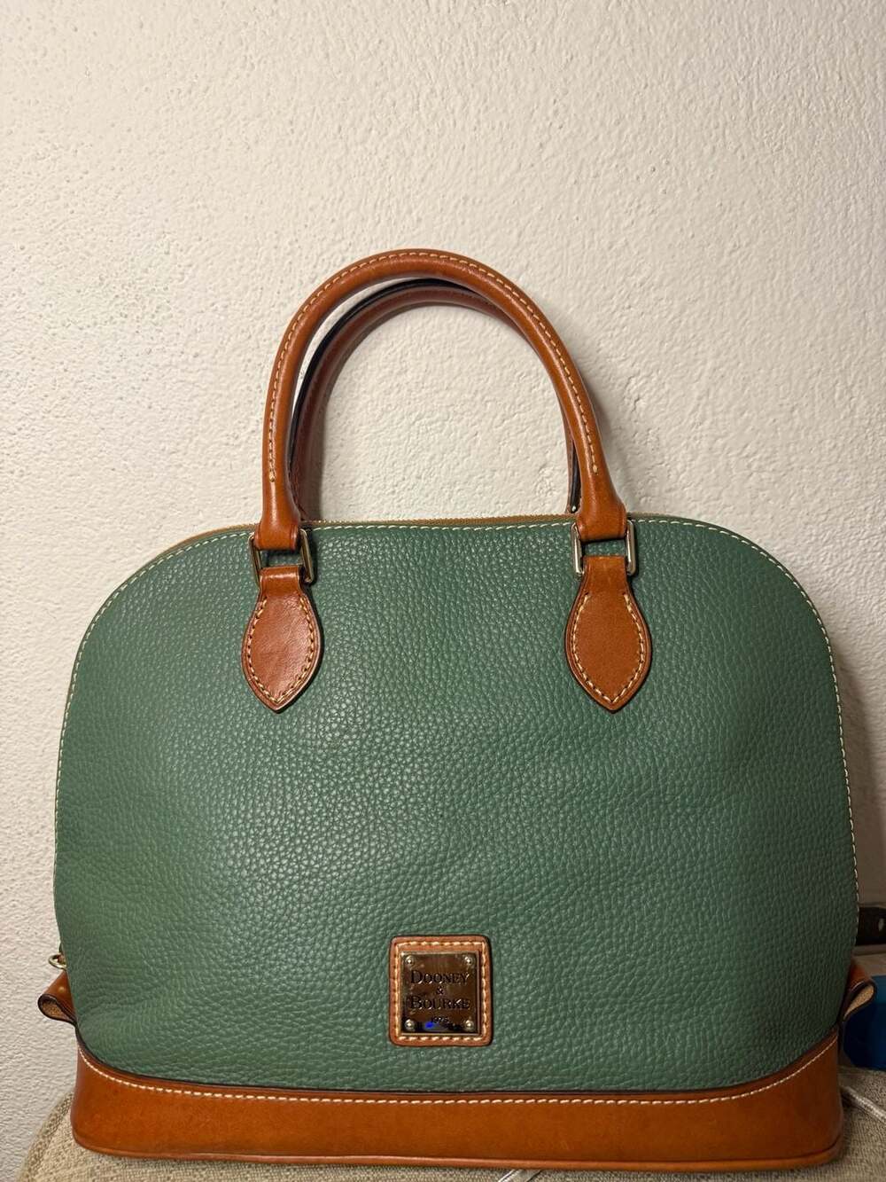 Dooney & Bourke Pebble Grain Domed Satchel in Fern with Vacchetta Leather Trim m
